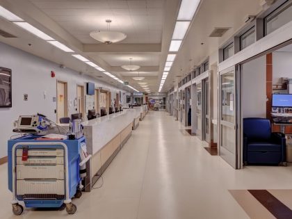 ICU area and the corridor at Thornton Hospital
