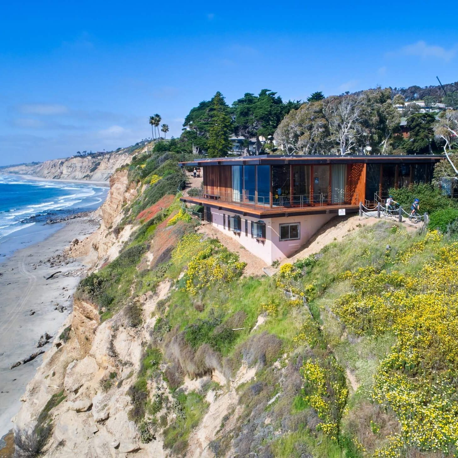 an ocean view of the building